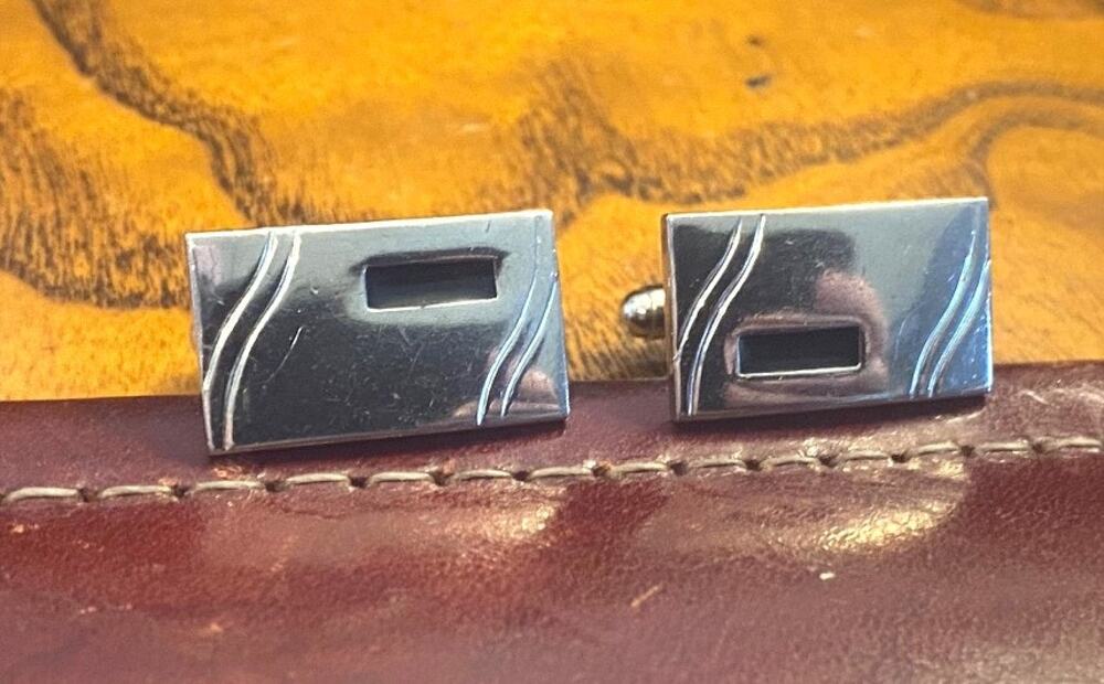VTG Cufflink Set, Silver Tone with Black Inset